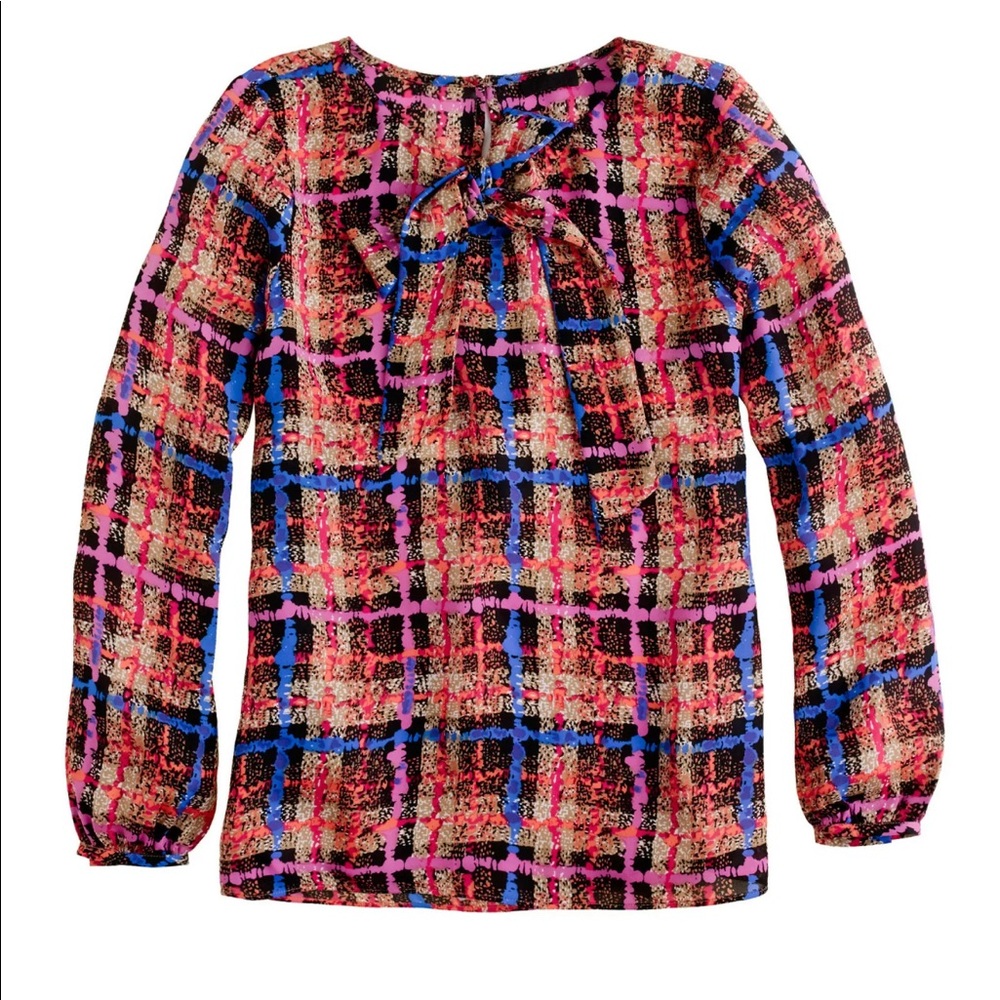 J Crew Collection bow blouse in electric plaid